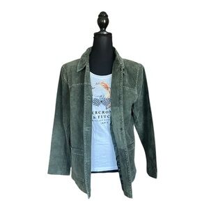 Denim & Co Washable Suede Leather Barn Green Jacket Pick-stitch size M